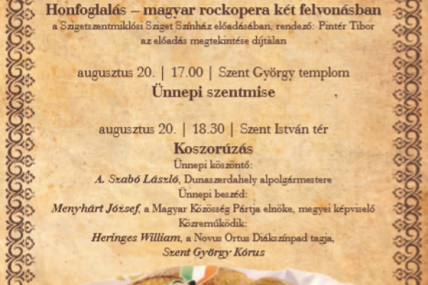 Kétnapos program az augusztus 20-i ünnep alkalmából
