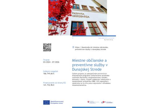 Plagát - publicita a informovanosť k projektu s názvom "Miestne občianske a preventívne služby v Dunajskej Strede"